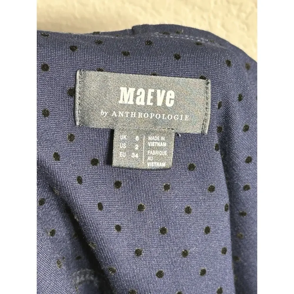 Maeve by Anthropologie‎ Blue/Black Polka Dot A-Line Midi Skirt Zip Size 2
